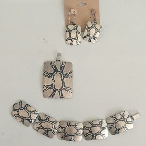Vintage MCM Modernist Polish Sterling Silver Artisan Earrings Bracelet Pendant